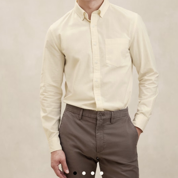 Banana Republic Men's Slim Coated Chambray Shirt in Peach - Picture 4 of 5